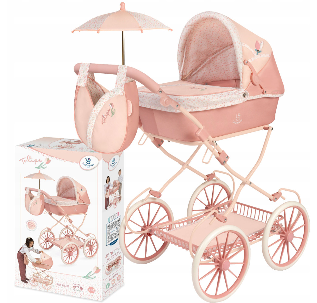 Wózek dla lalek Tulipe z parasolką – akcesoria DeCuevas