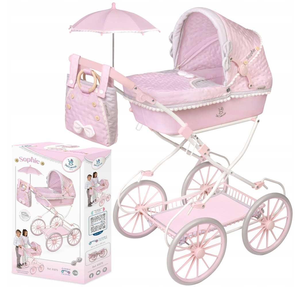 Wózek dla lalek Sophie z parasolką – akcesoria DeCuevas